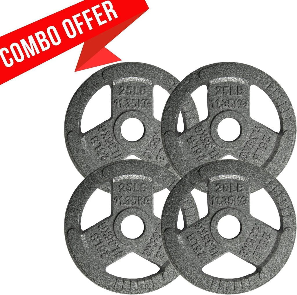 Yes4All Tri-Grip Handles Cast Iron Olympic Weight Plates, 2-Inch Weight Plates for Weight Lifting with Smooth and Durable Finish, Suitable for Strength Training Exercises (Single, Pair and Set)