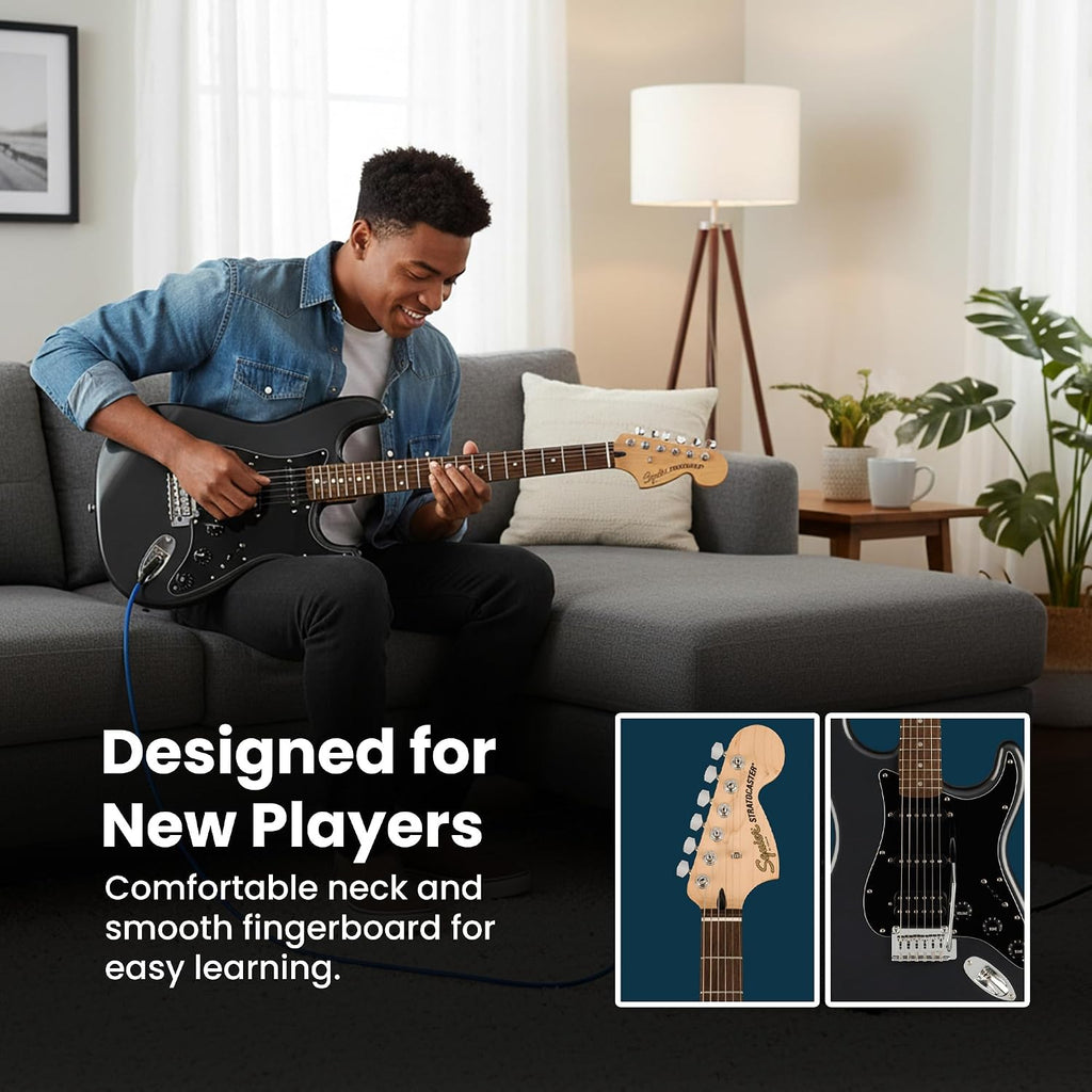 Fender Squier Affinity Stratocaster HSS Pack - Charcoal Frost Metallic Bundle with Frontman 10G Amplifier, Cable, Gig Bag, Tuner, Strap, Picks, and Austin Bazaar Instructional DVD