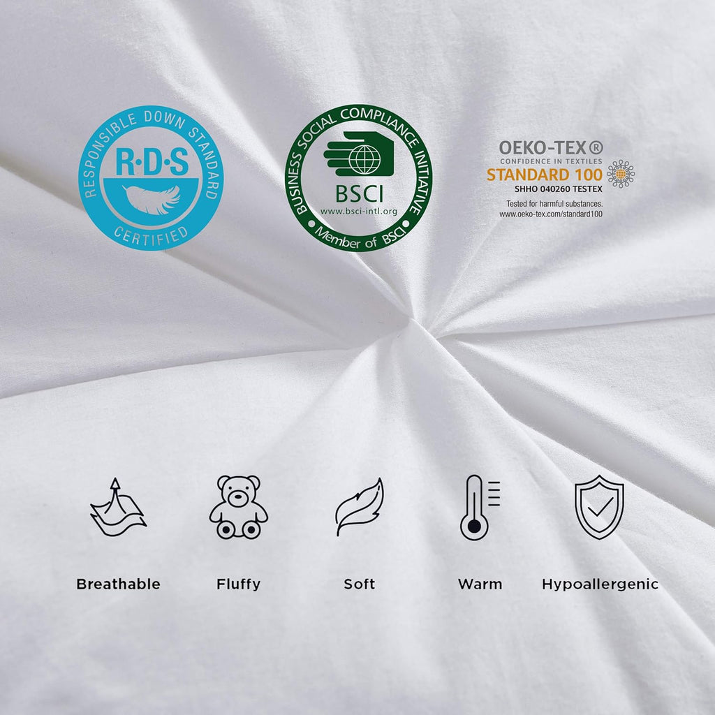 Luxurious All-Season Goose Down Comforter California King (Cal King) Size Duvet Insert, Exquisite Pinch Pleat Design, 1200 Thread Count 100% Egyptian Cotton, 75 oz Fill Weight, White