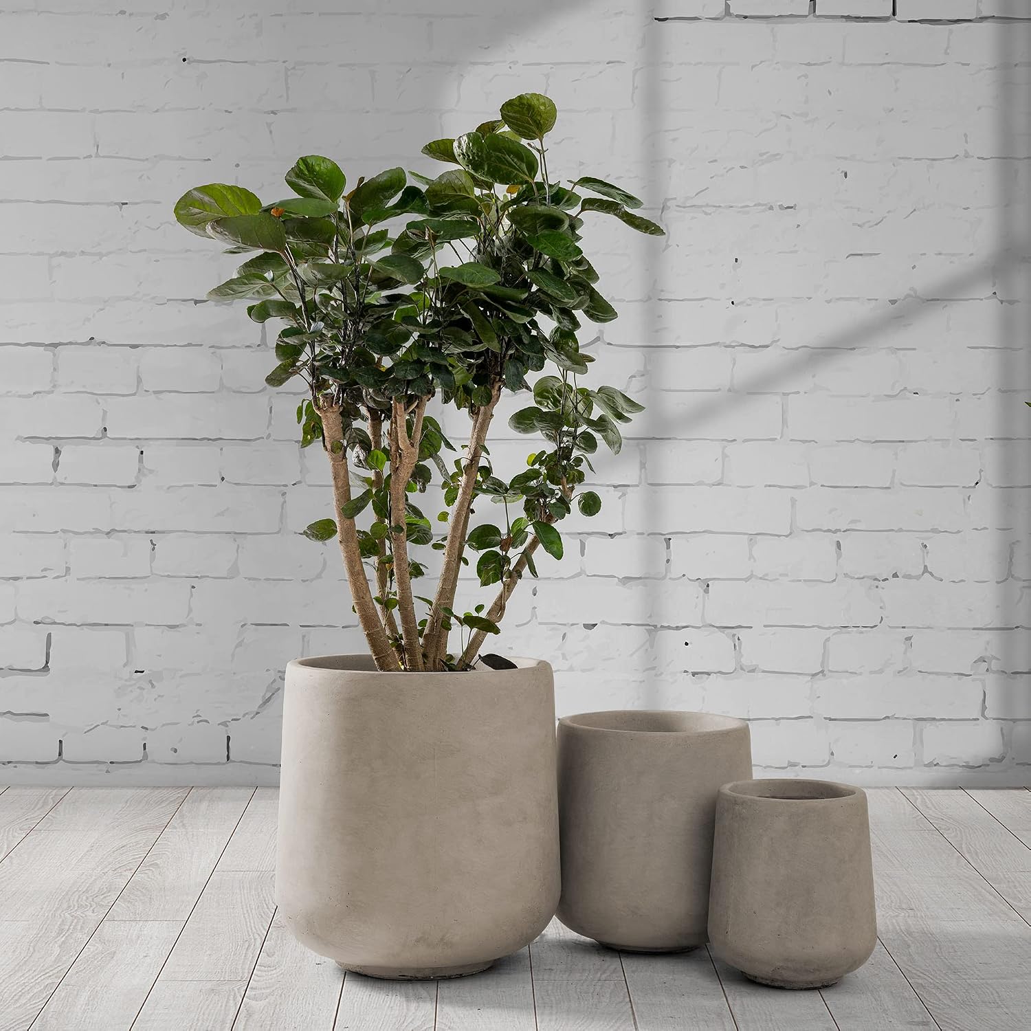Kante 15.3'+11.6'+8.2' Dia Round Concrete Planter, Large Outdoor Indoor Planter Pots Containers with Drainage Holes and Rubber Plug for Home Garden Patio, Weathered Concrete