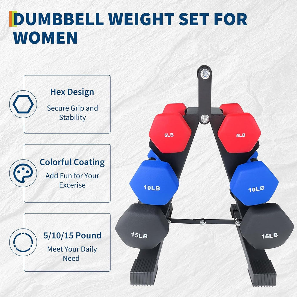 PVC Coated Dumbbell Set, Hexagon Weights Dumbbells Set with Rack/Box, Packed in Pairs, Anti-Slip, Multiple Weight Options, Workout Equipment for Home Gym