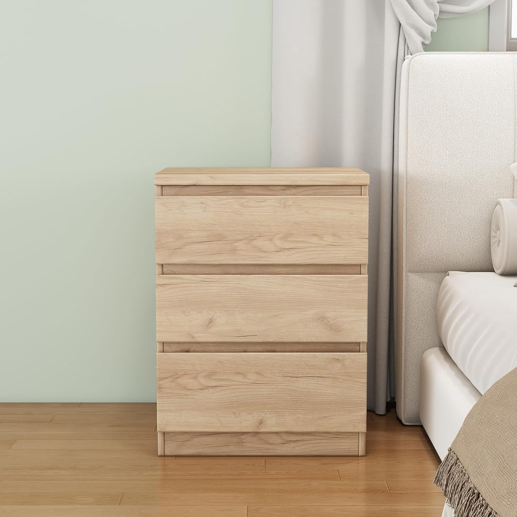 Nightstand with Drawers, Bedside Table with Drawers, Sofa Side Table Storage Cabinet, Night Stand for Bedroom Living Room (1, 3 Drawers Nature)