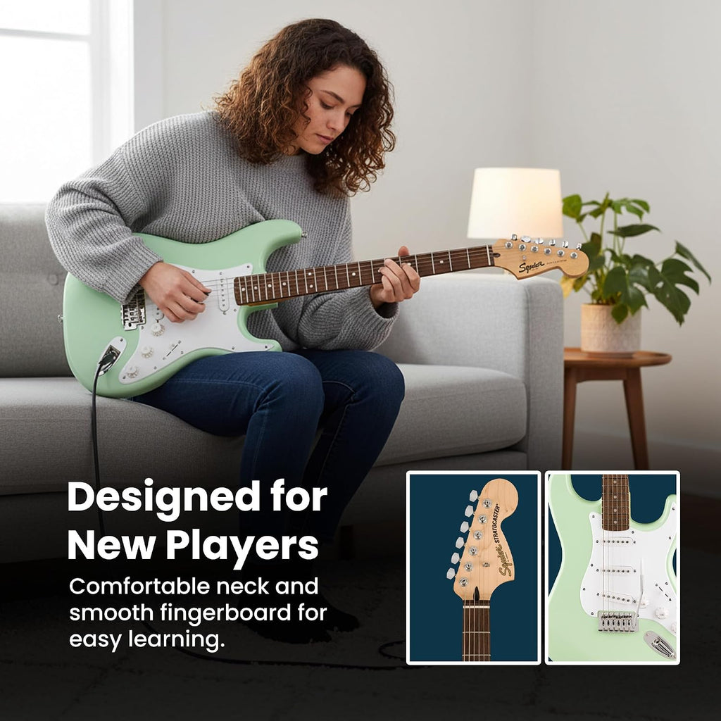 Fender Squier Sonic Stratocaster Pack - Surf Green Bundle with Frontman 10G Amp, Gig Bag, Instrument Cable, Strap, Picks, and 3-Month Fender Play