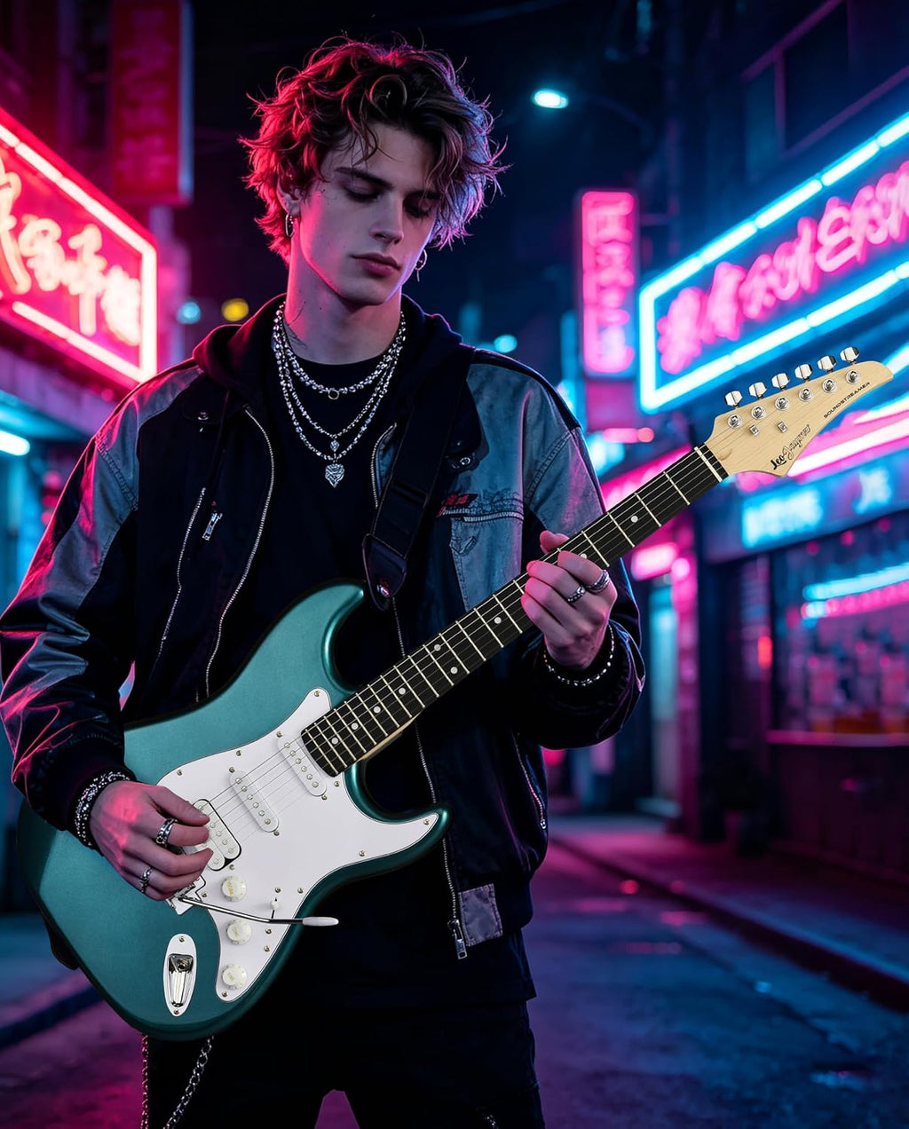 Leo Jaymz Beginner Electric Guitar 39' Kit with Portable Amplifier, Padded Gig Bag, Digital Tuner，Capo，Strap，Picks，HSS Pickups (Teal-HSS)