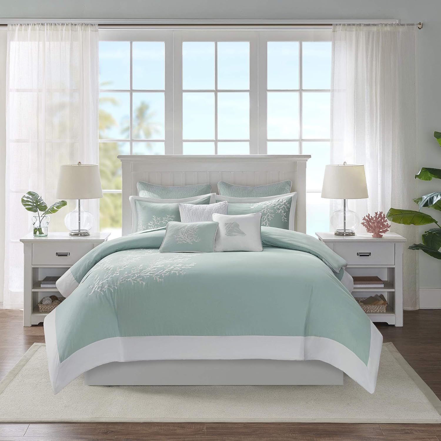 Harbor House 100% Cotton Duvet Cover, Jacquard Coastal Coral Duvet Cover Set – Light Weight Bed Comforter Covers, Coastline Blue King/Cal King (106'x90') 3 Piece