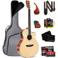 Pyle Premium Electric Acoustic Guitar Kit, 41' Full Size Dreadnought Cutaway with Spruce Top, Mahogany Sides, Gig Bag, Strap, Pickguard, Picks, Extra Steel String Set for Beginners, Advanced, Natural
