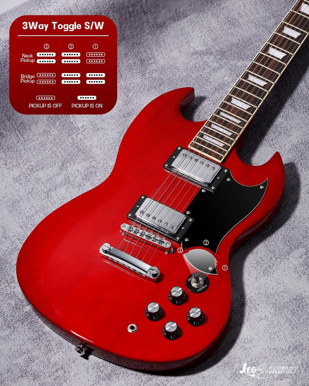 Leo Jaymz 39 Inch Solid Body Electric Guitar - Poplar Wood Body，Maple Neck and Laurel Wood Fretboard (Red)
