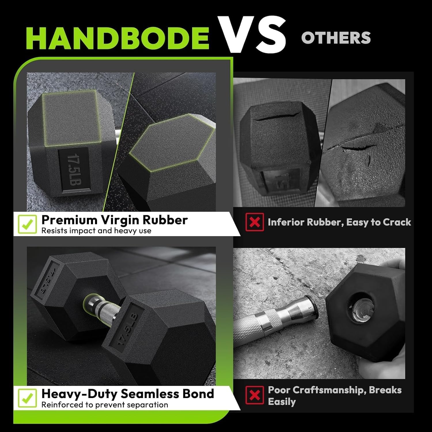 HANDBODE Hex Dumbbell Set with Rack, 300-840 lb Rubber Coated Fixed Weights Sets with Heavy Duty Storage Stand, Hexagon Shape, Multiple Weight Options Home Gym Equipment for Strength Training