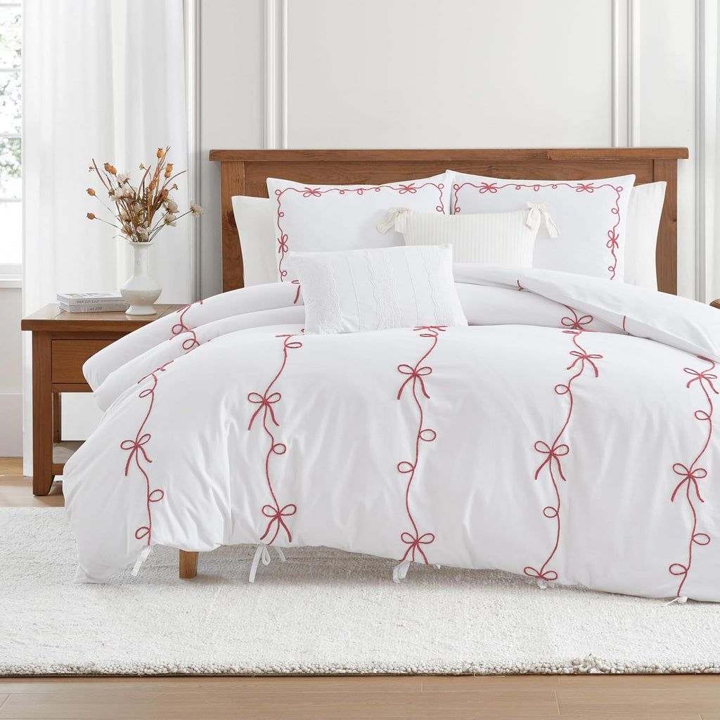 Peri Home Red Bows Bedding 100% Cotton 3-Piece Comforter Set, King