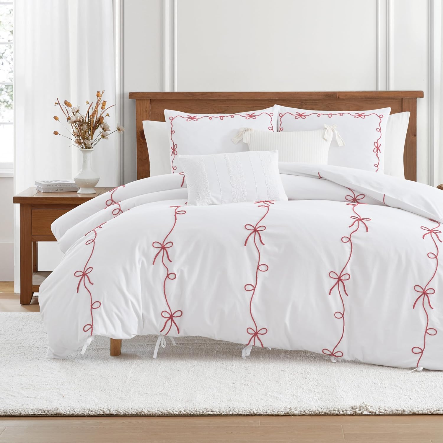 Peri Home Red Bows Bedding 100% Cotton 3-Piece Comforter Set, King