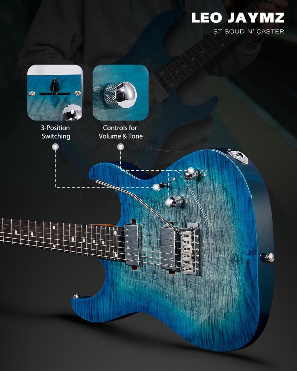 Leo Jaymz ST Pro Electric Guitar with Coil-Split, Roasted Maple Neck, Rosewood Fingerboard, Mahogany Body, Alnico 5 Pickups