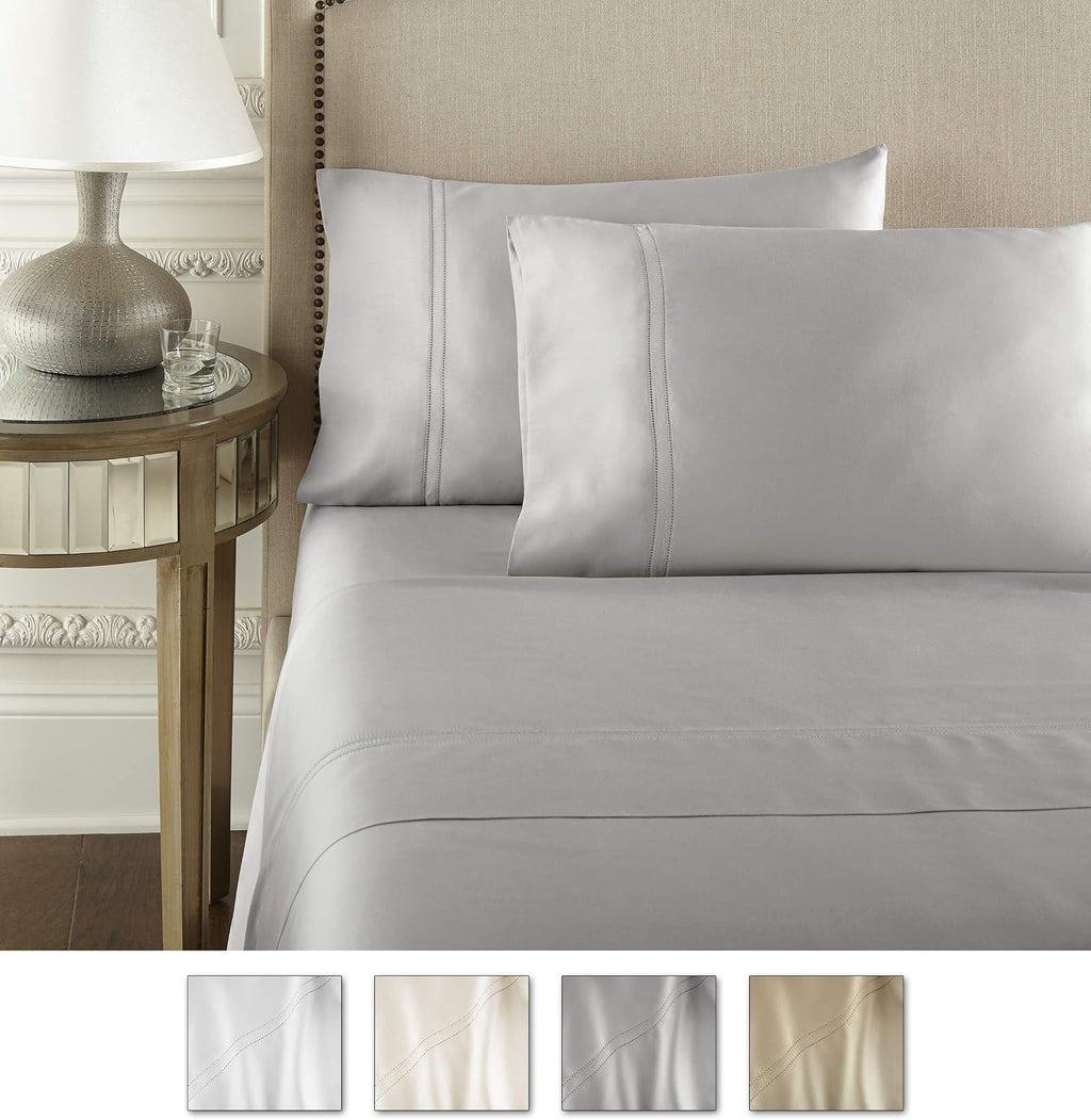 Pure Parima Yalda Sheet Set – 100% Certified Egyptian Cotton, Double-Hem Stitch, Queen, Grey