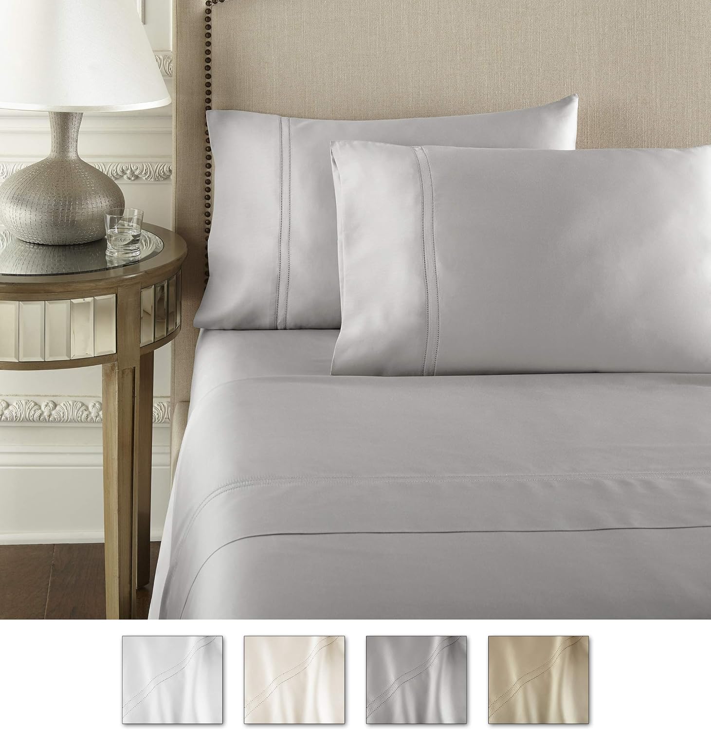 Pure Parima Yalda Sheet Set – 100% Certified Egyptian Cotton, Double-Hem Stitch, Queen, Grey