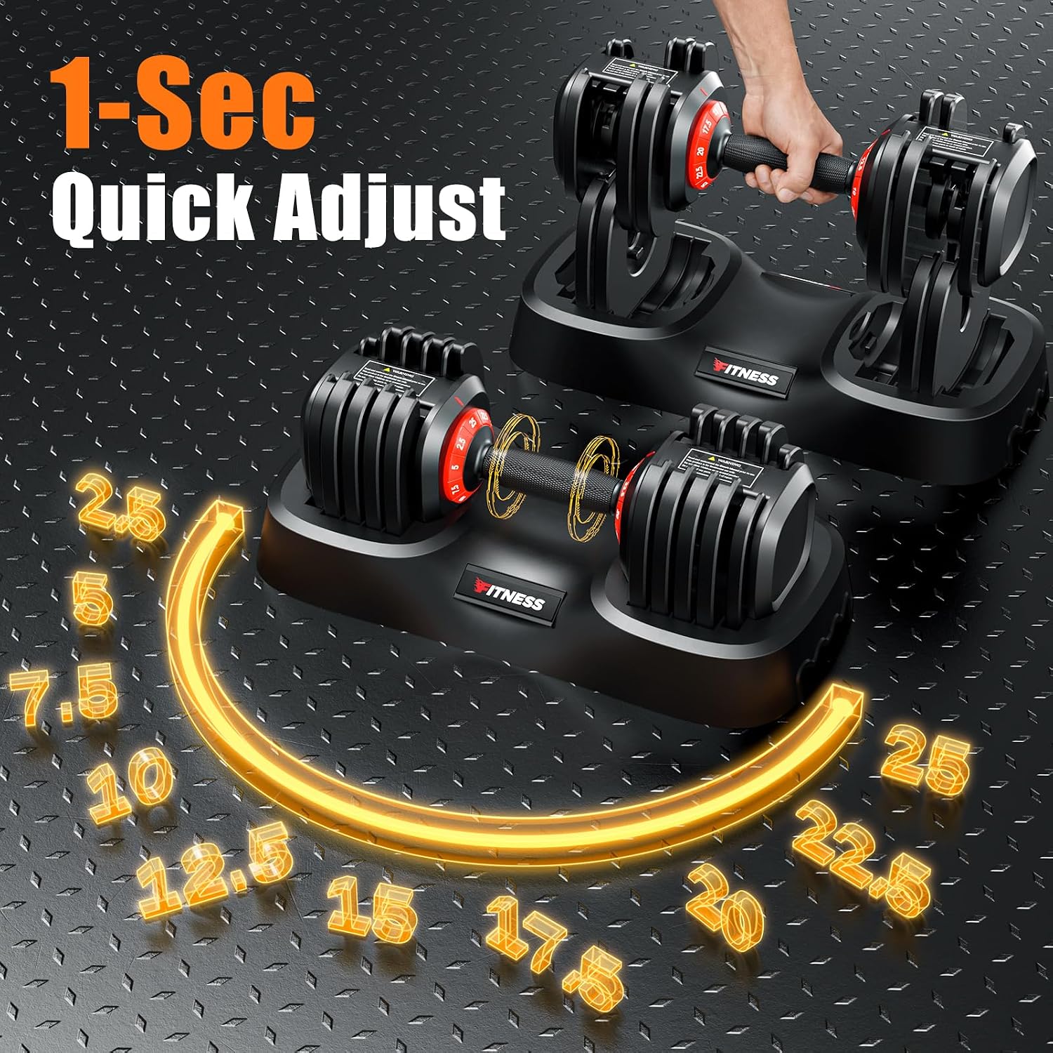 1 pair AD-06 10-speed 25LBS adjustable dumbbells （Black）
