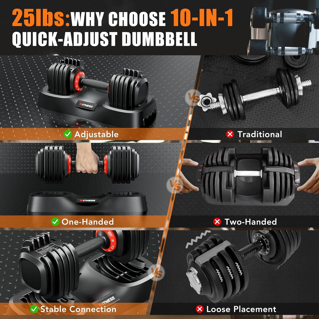 1 pair AD-06 10-speed 25LBS adjustable dumbbells （Black）