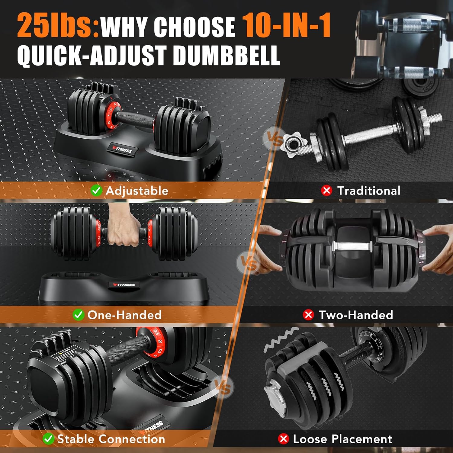 1 pair AD-06 10-speed 25LBS adjustable dumbbells （Black）
