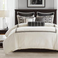 Madison Park Signature Queen Comforter Set Hotel Style Embroidered, Oversized Comforters Queen Size Bed, All Season Down Alternative Overfilled Queen Size Comforter, Jarvis, Queen Black/White 8 Piece