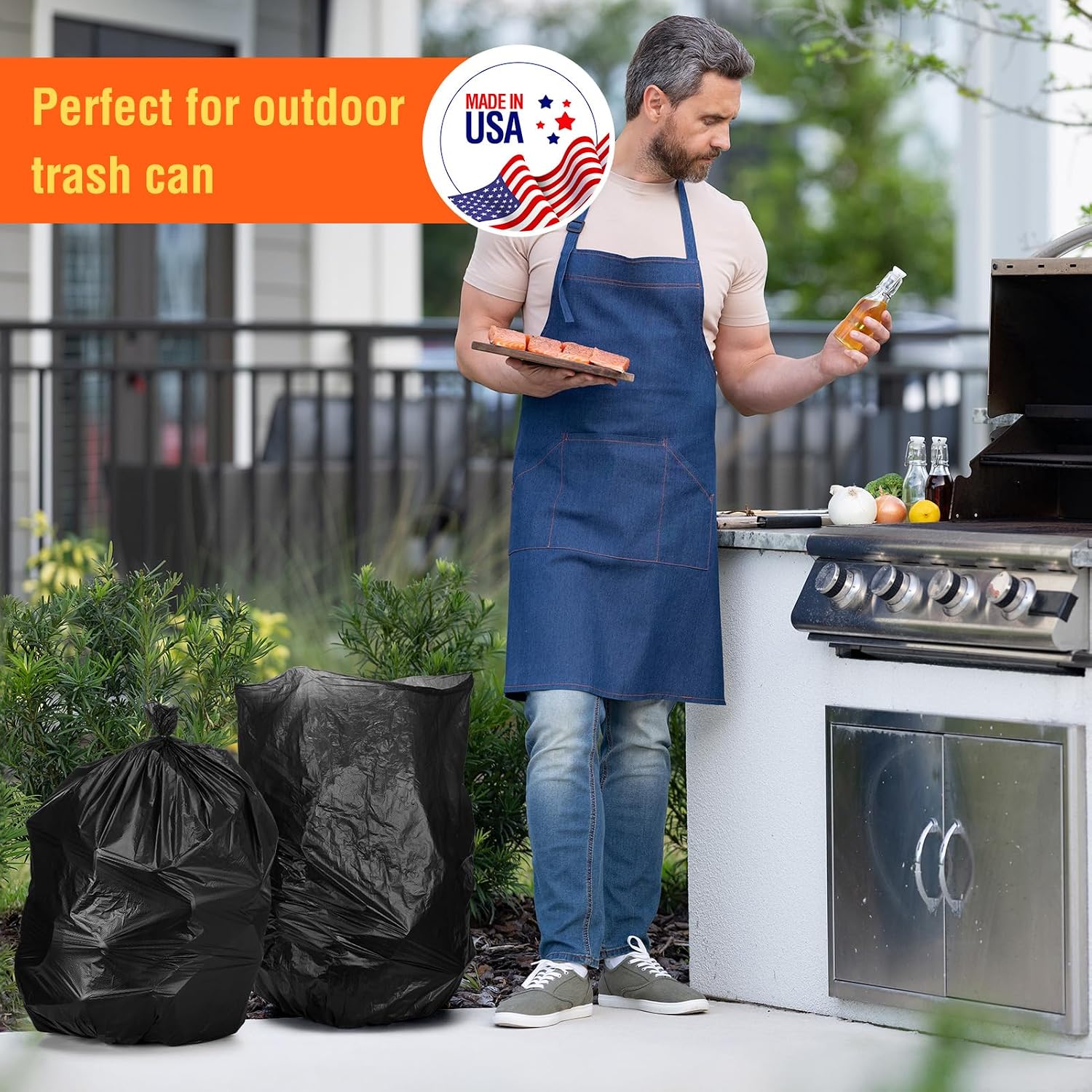 Delxo 30-33 Gallon Trash Bags, 2000 Count – 0.6 Mil Medium Duty Garbage Bags, Durable Plastic Bolsas para basura, Perforated Design– Made in USA for Kitchen, Yard, Office (Black)
