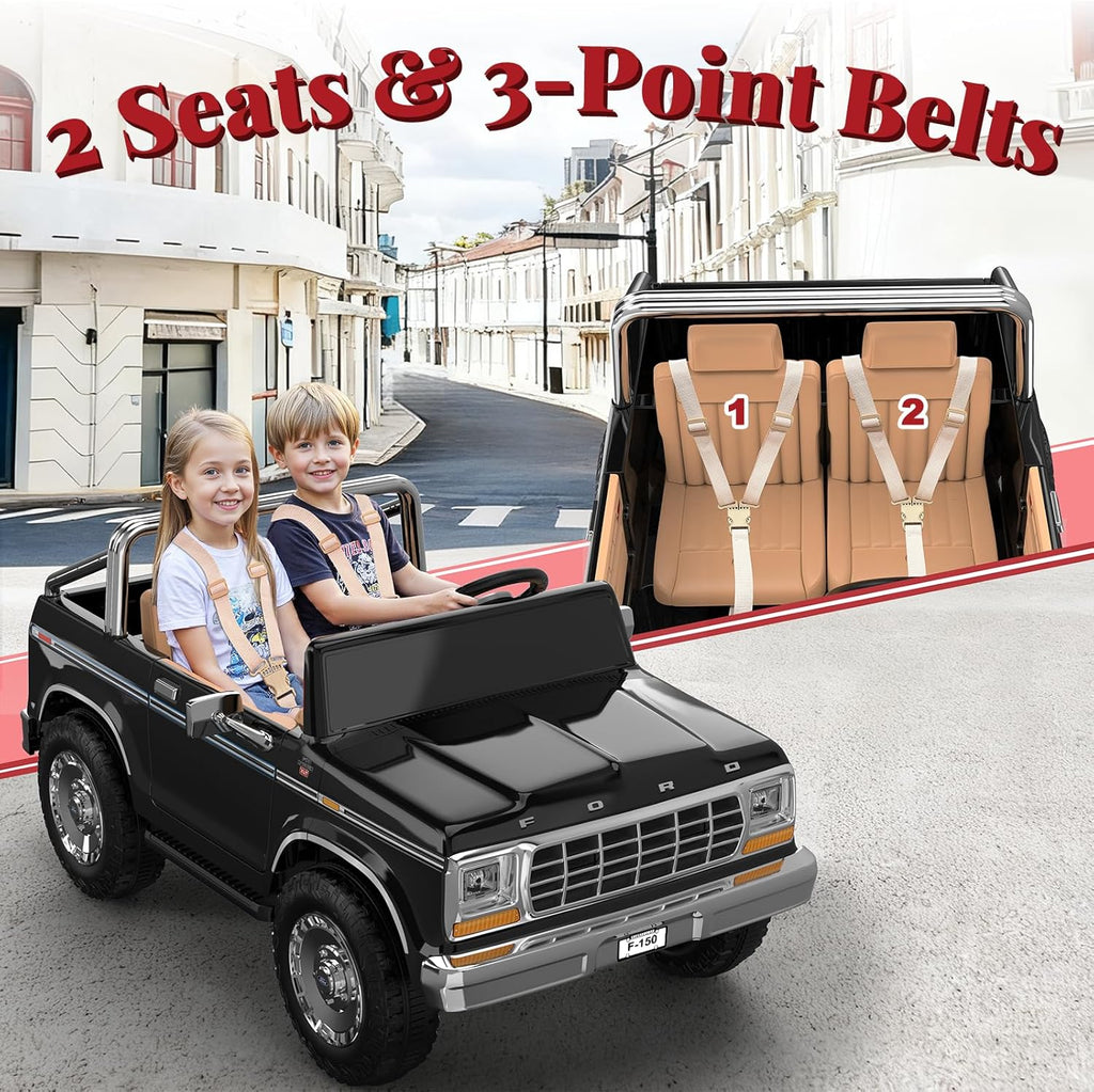 ANPABO Licensed Ford F-150 24V 2 Seater Ride on Car for Kids, 4x100W Motors for All-Terrain Electric Car with Parental Remote, Retro Style, 3-Speeds, Large Storage Box, Music Player, Aged 3-8, Black