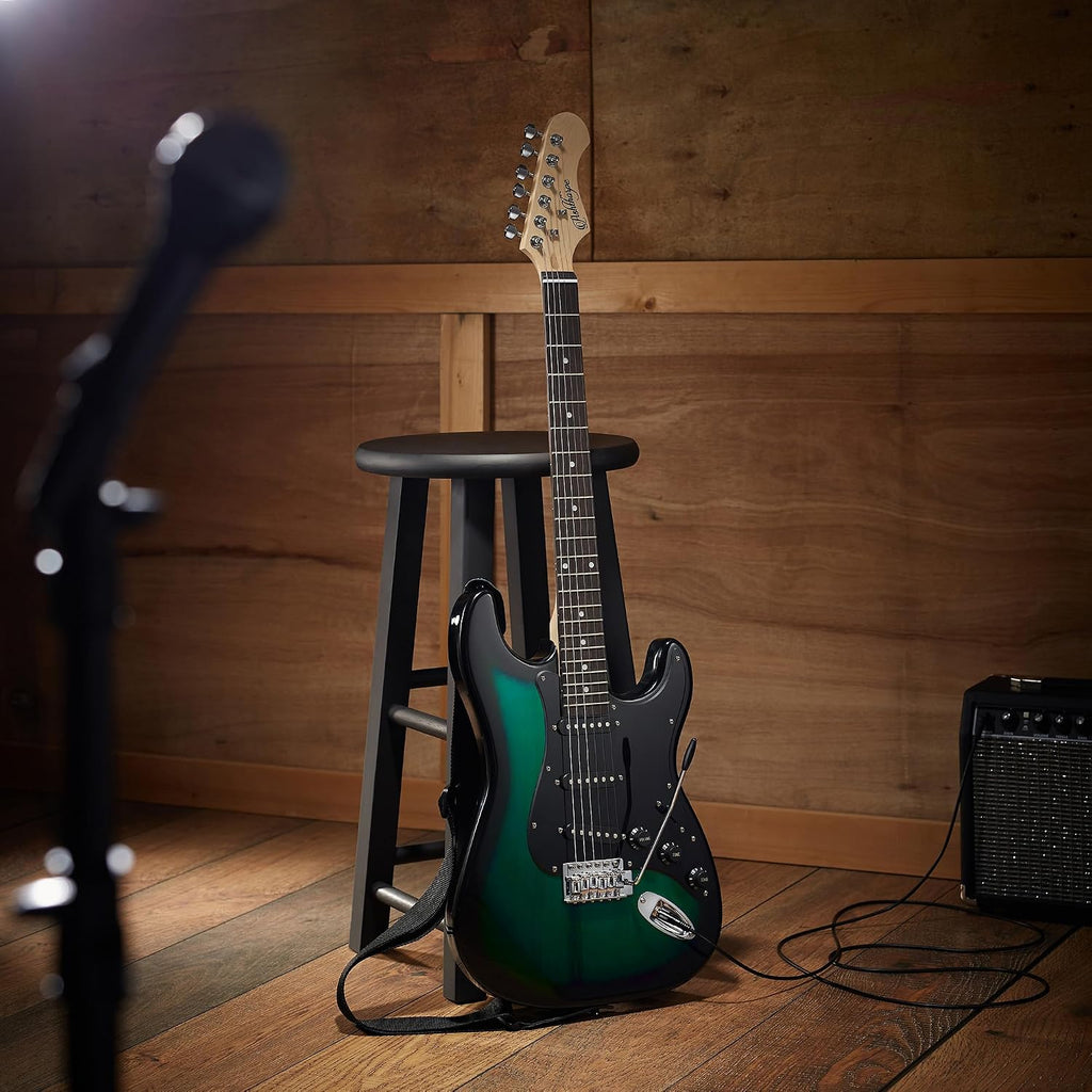 Ashthorpe 39-Inch Electric Guitar (Green-Black), Full-Size Guitar Kit with Padded Gig Bag, Tremolo Bar, Strap, Strings, Cable, Cloth, Picks