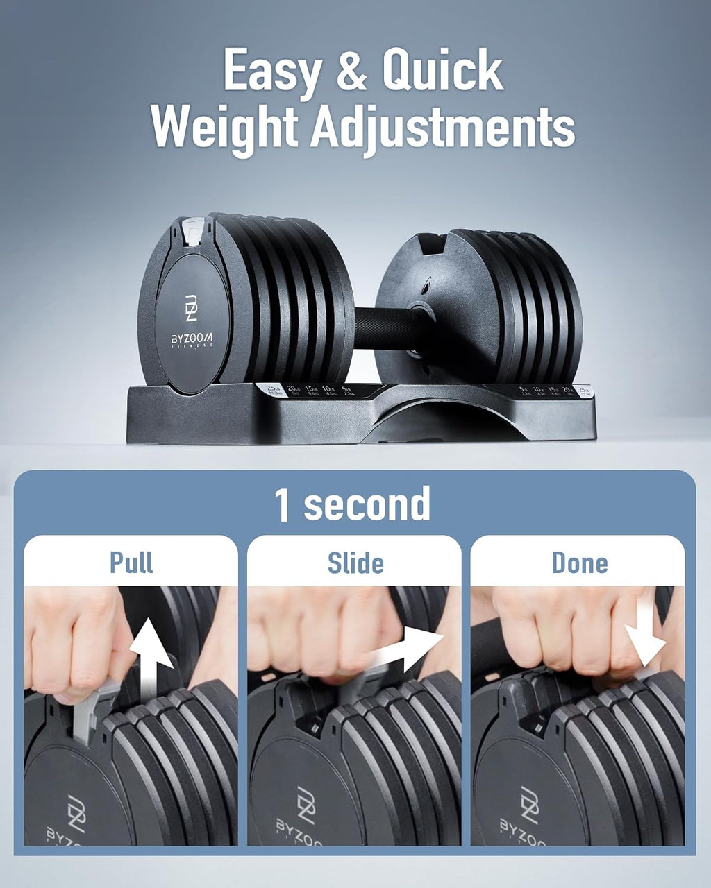 BYZOOM FITNESS Adjustable Dumbbell / 25LB Pair Black and Jump Rope/Black Set for Home Gym Workout