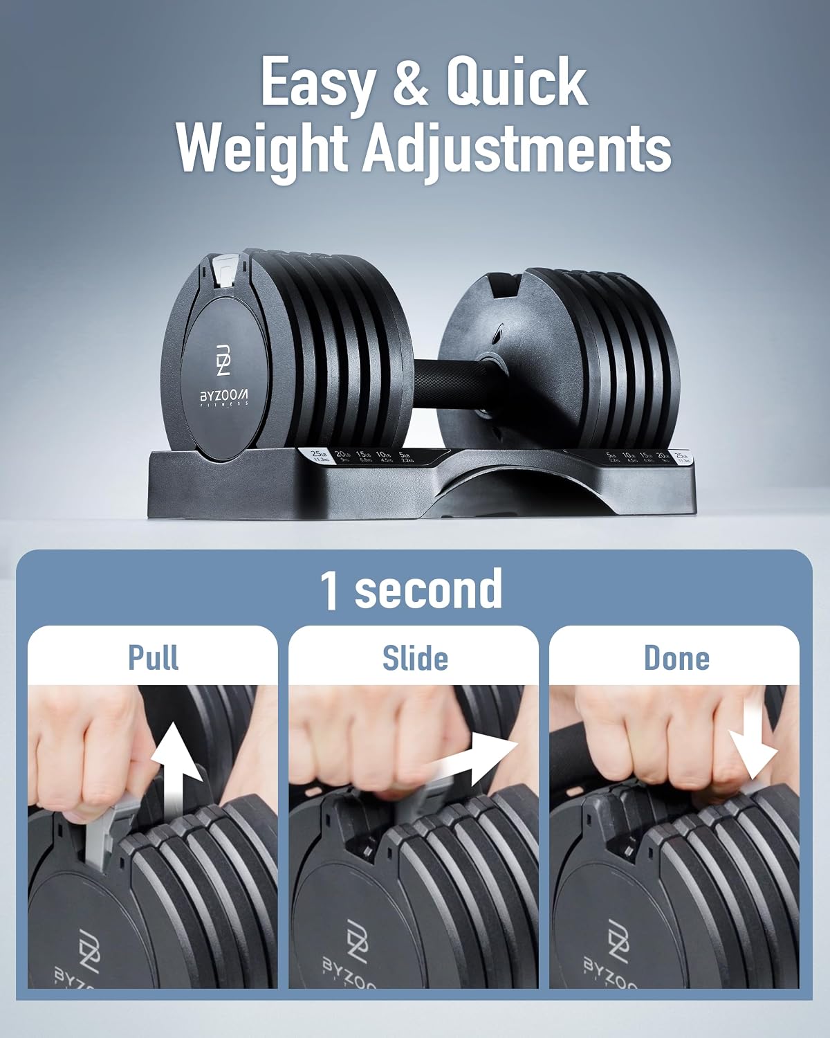 BYZOOM FITNESS Adjustable Dumbbell / 25LB Pair Black and Jump Rope/Black Set for Home Gym Workout
