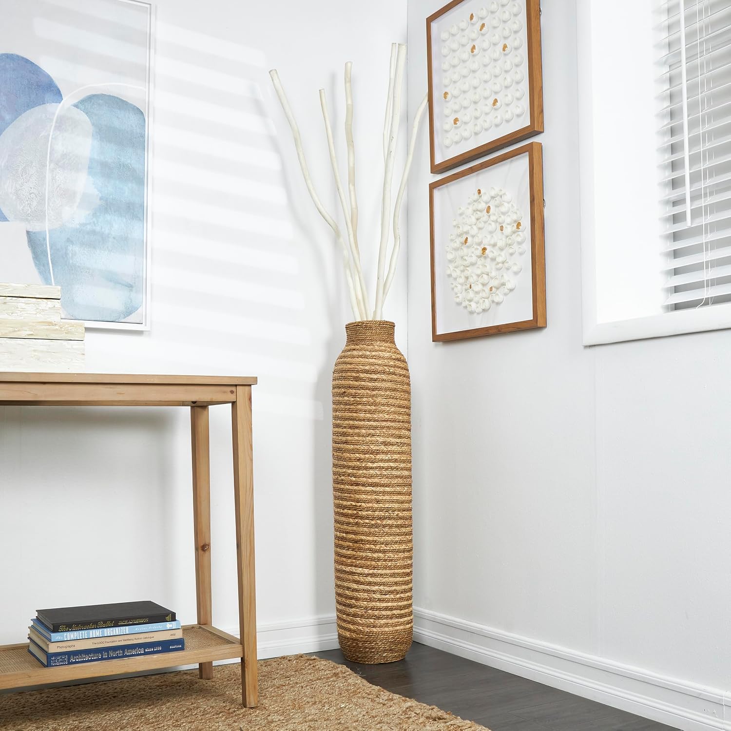 Deco 79 Seagrass Handmade Decorative Vase Slim Woven Tall Floor Centerpiece Vase, Vase for Home Decoration 9' x 9' x 40', Brown