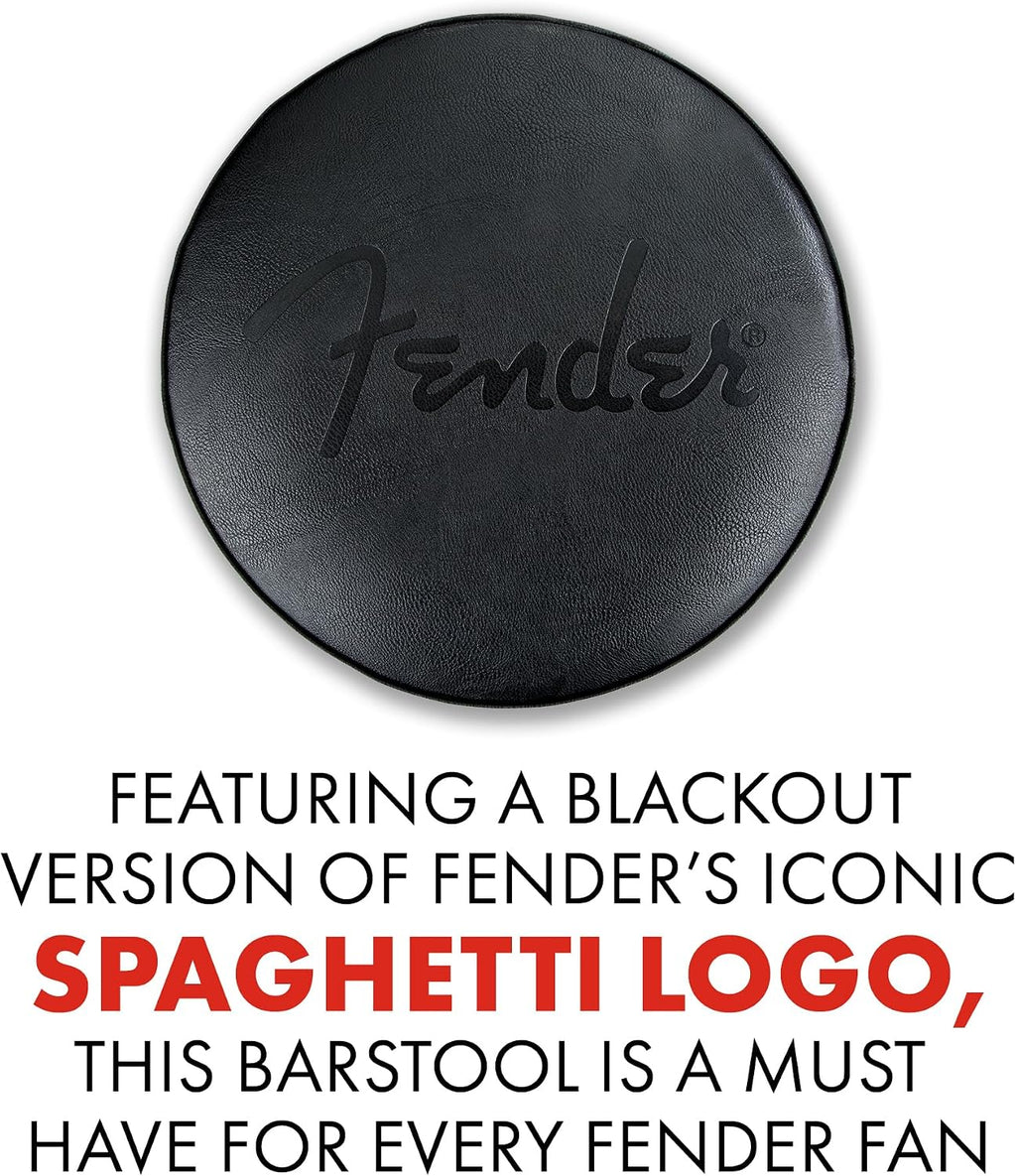 Fender Embossed Black Logo Swivel Barstool, Great Gifts for Dad, with 1 Year Limited Warranty, Simple Assembly, Black/Black, 24'