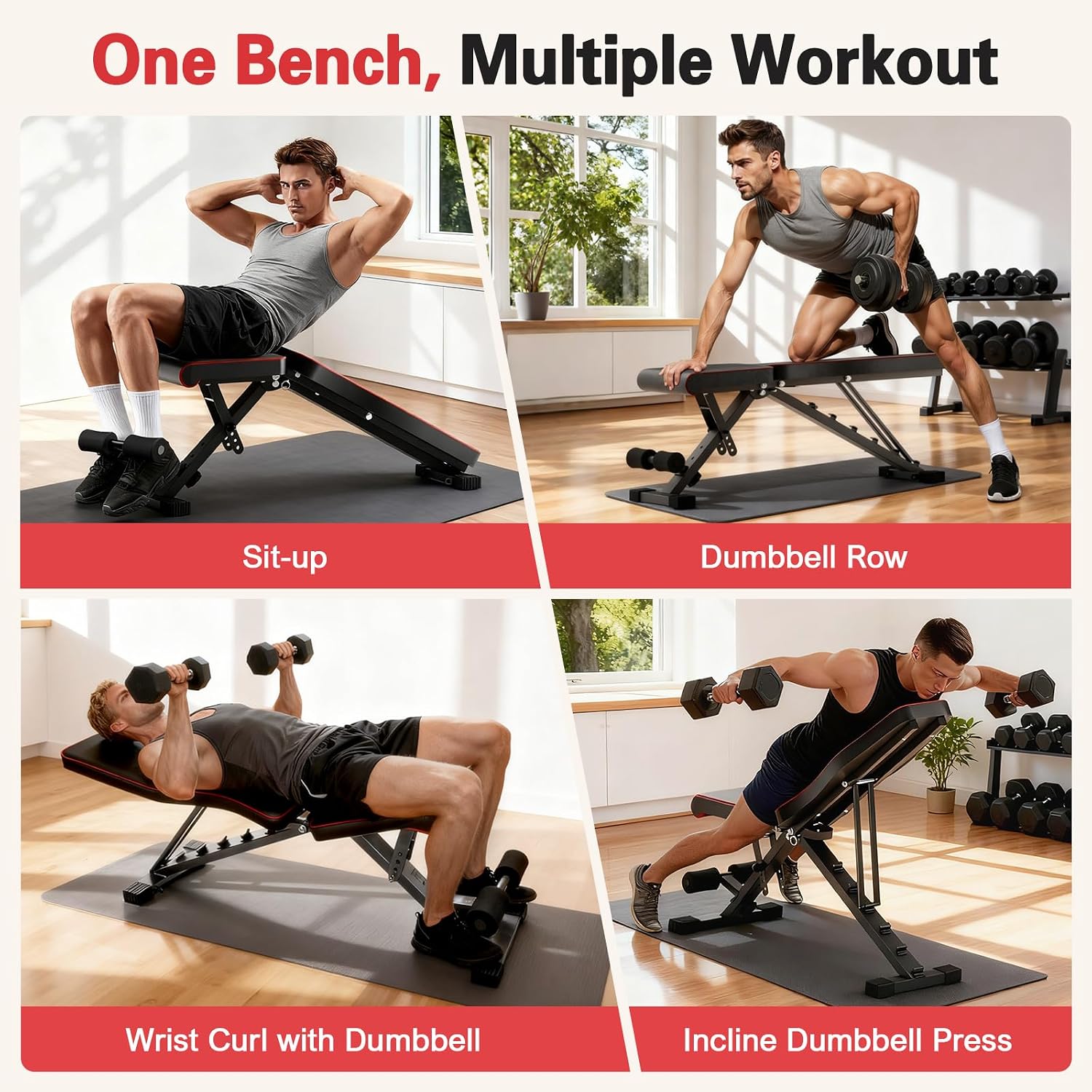 2026 ALSO GO New Adjustable Weight Bench, Workout Benches with Leg Extension, Foldable Incline Decline Bench Press, Roman Chair, Full Body Strength Training Equipment for Home Gym