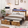 Kiivakii Full Size Bed Frame with 2 Drawers, LED Heavy Duty Platform Bed with Headboard Storage, Built in USB Ports, Noise-Free No Box Spring Needed, Rustic Brown