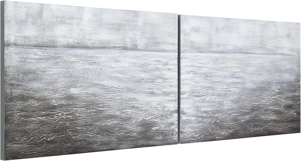 Empire Art Direct Abstract Wall Art Textured Hand Painted Canvas by Martin Edwards, Diptych, 24' x 36' each, Silver Light