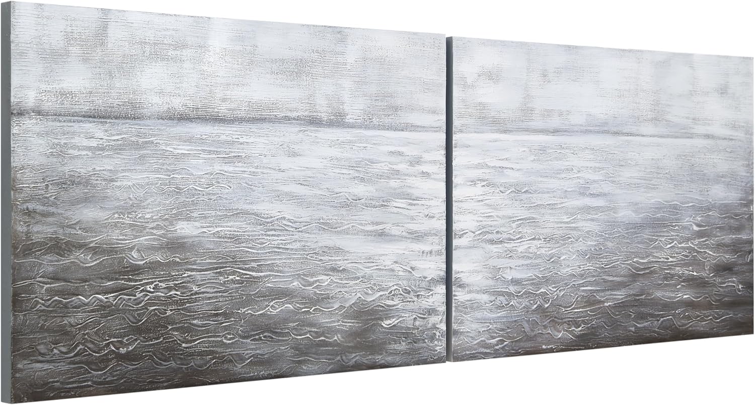 Empire Art Direct Abstract Wall Art Textured Hand Painted Canvas by Martin Edwards, Diptych, 24' x 36' each, Silver Light