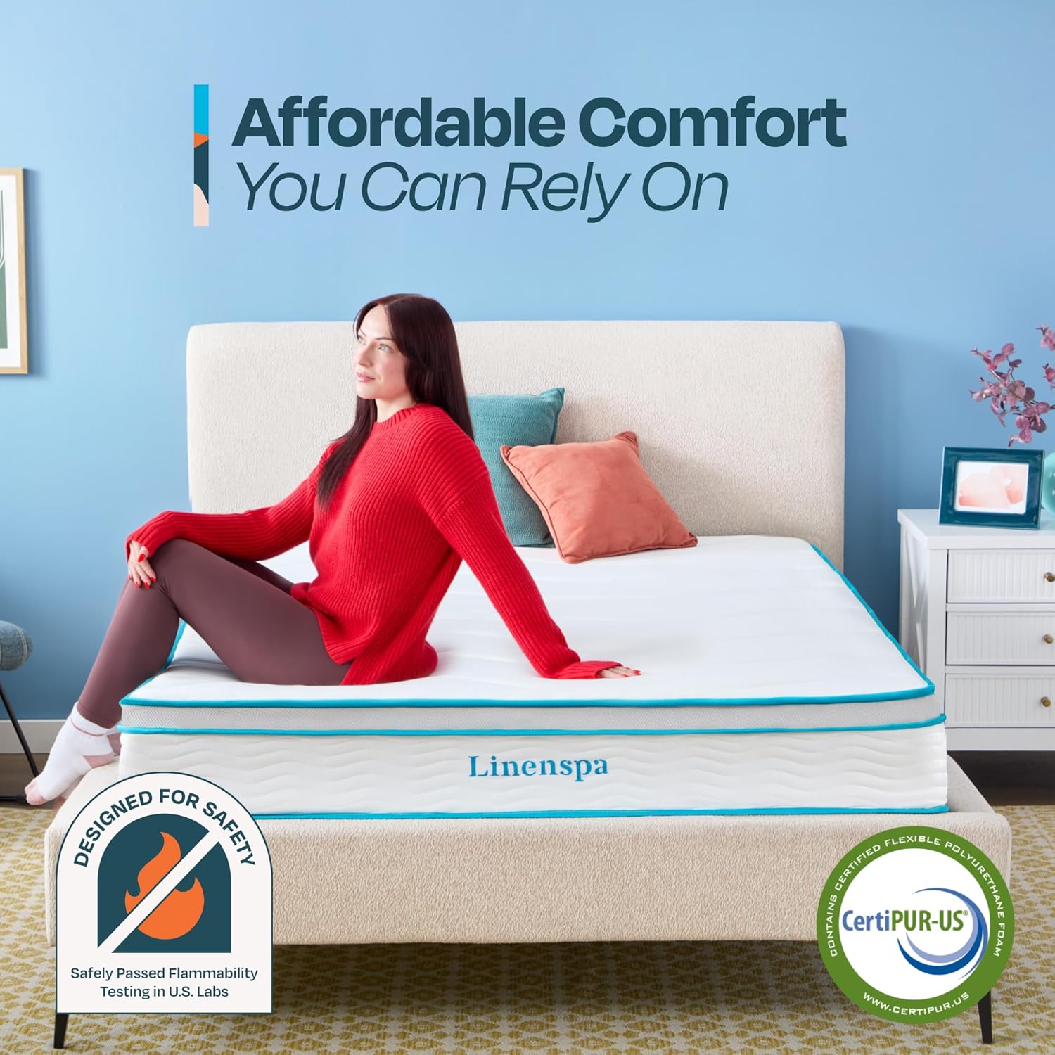 Linenspa 10 Inch Memory Foam and Spring Hybrid Mattress - Medium Feel - Bed in a Box - Quality Comfort and Adaptive Support - Breathable - Cooling - Perfect for a Guest Bedroom - Queen Size