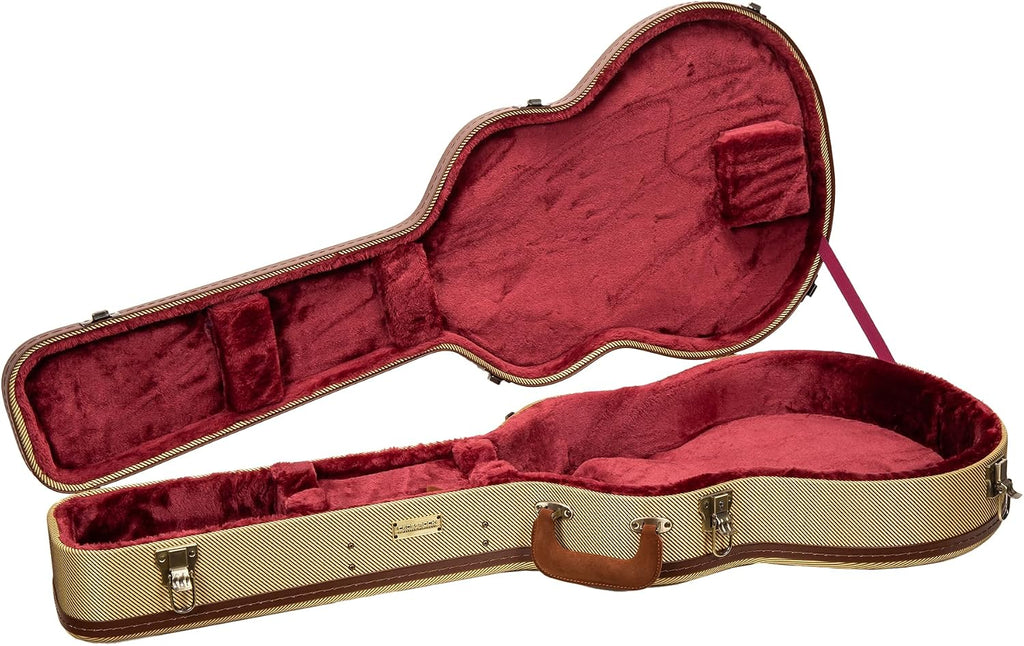 Crossrock Master Series 335 Style 6-String Semi-Hollow Electric Guitar Case | Classic Fabric Tweed Exterior, Re-Engineered Wooden Shell, Leather Handle & Deep Red Velvet Interior(CRW720SAFT)