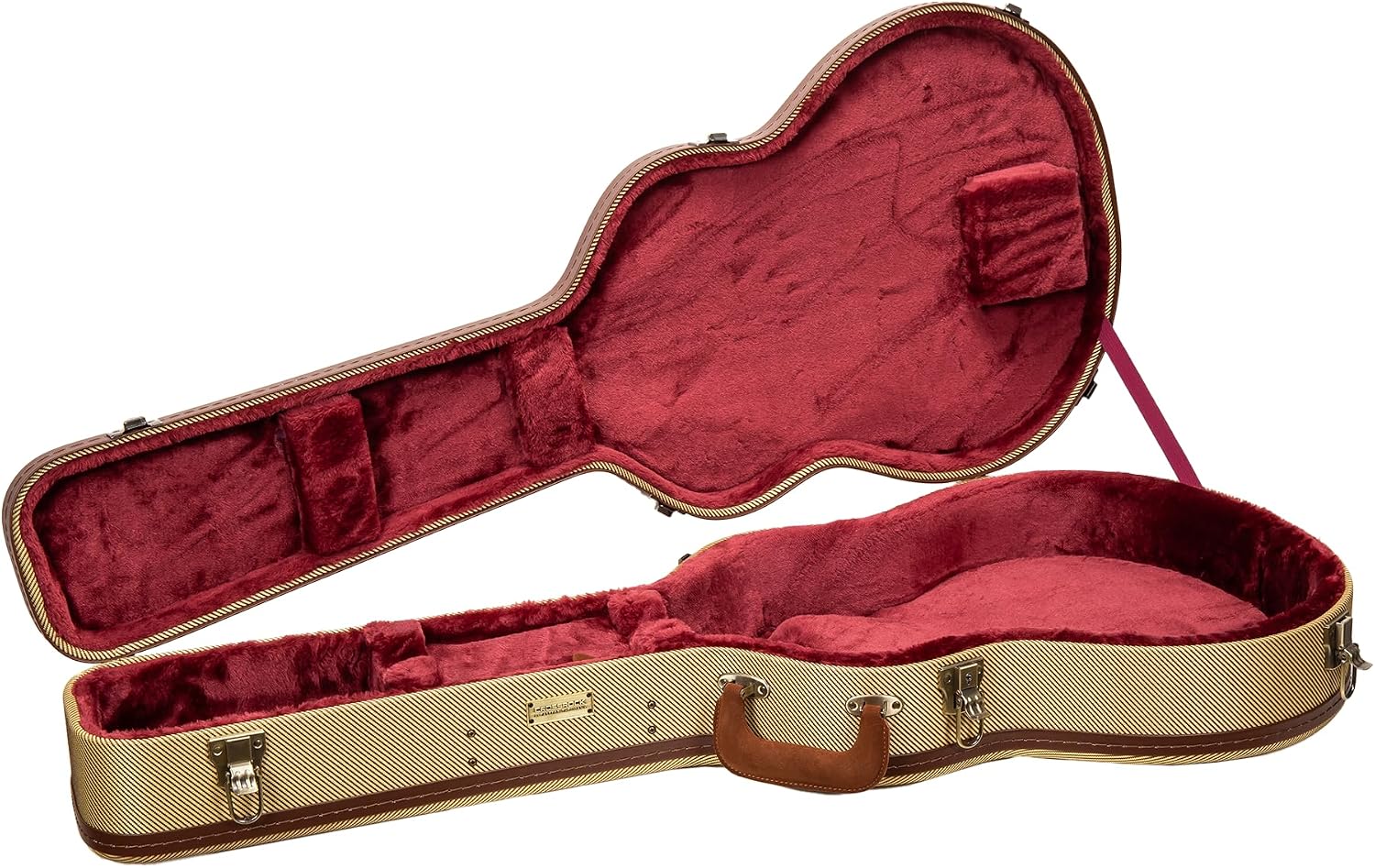 Crossrock Master Series 335 Style 6-String Semi-Hollow Electric Guitar Case | Classic Fabric Tweed Exterior, Re-Engineered Wooden Shell, Leather Handle & Deep Red Velvet Interior(CRW720SAFT)