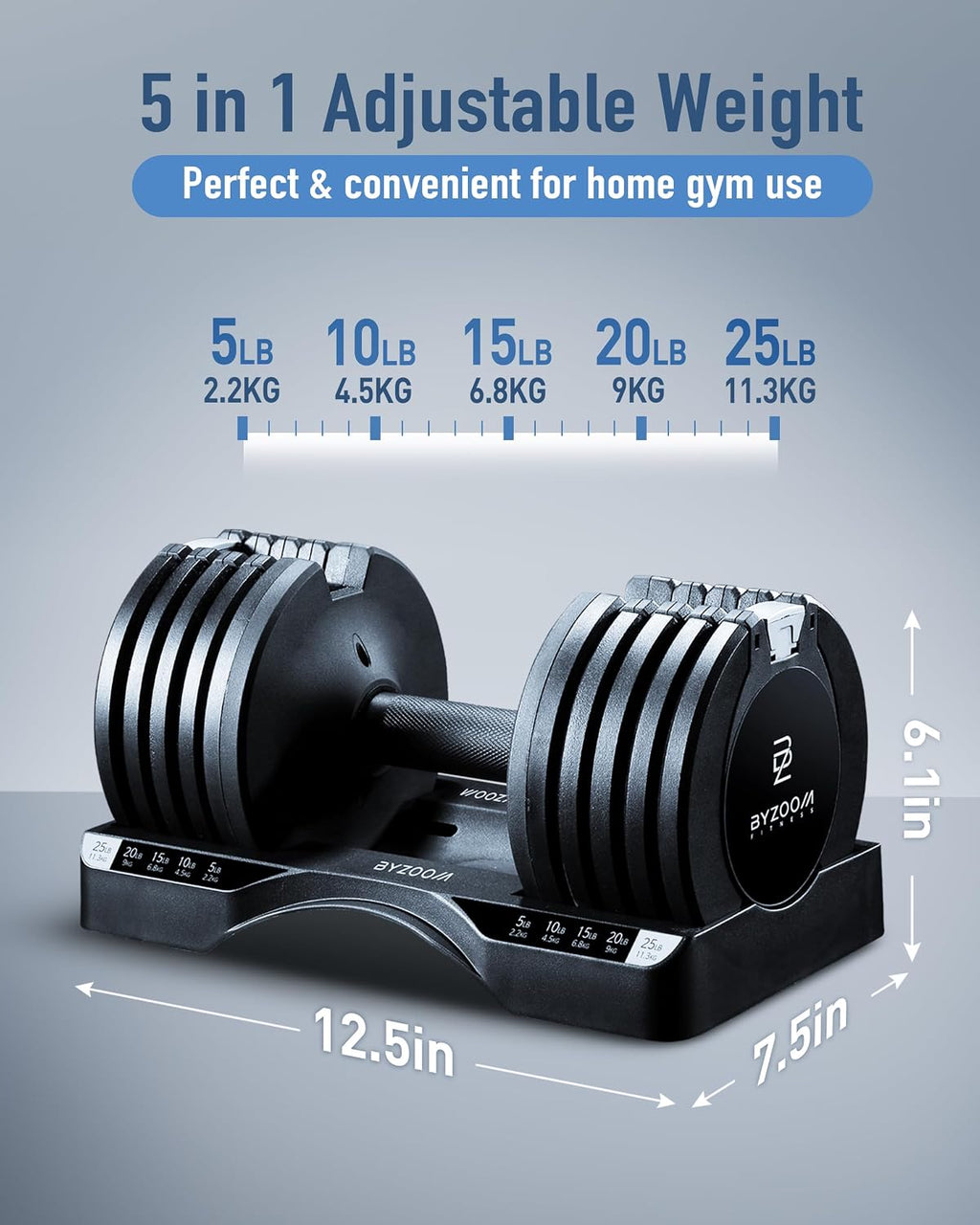BYZOOM FITNESS Adjustable Dumbbell / 25LB Pair Black and Jump Rope/Black Set for Home Gym Workout