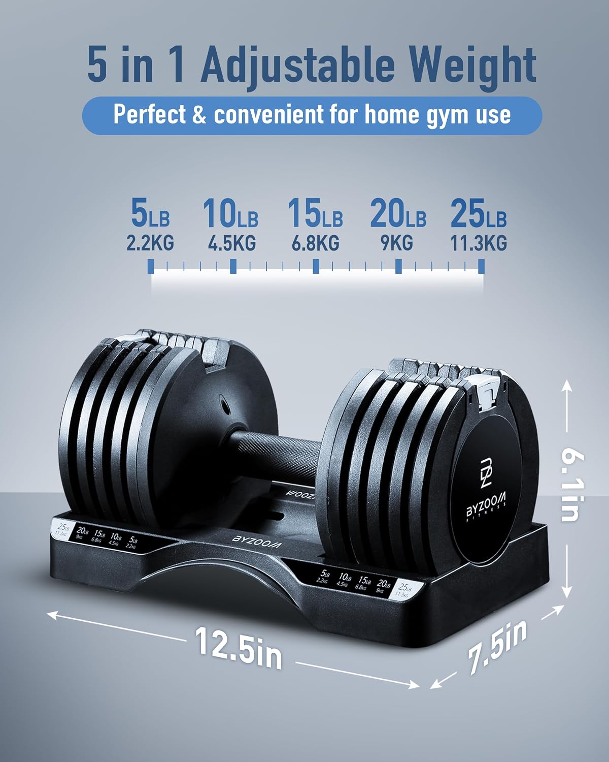 BYZOOM FITNESS Adjustable Dumbbell / 25LB Pair Black and Jump Rope/Black Set for Home Gym Workout