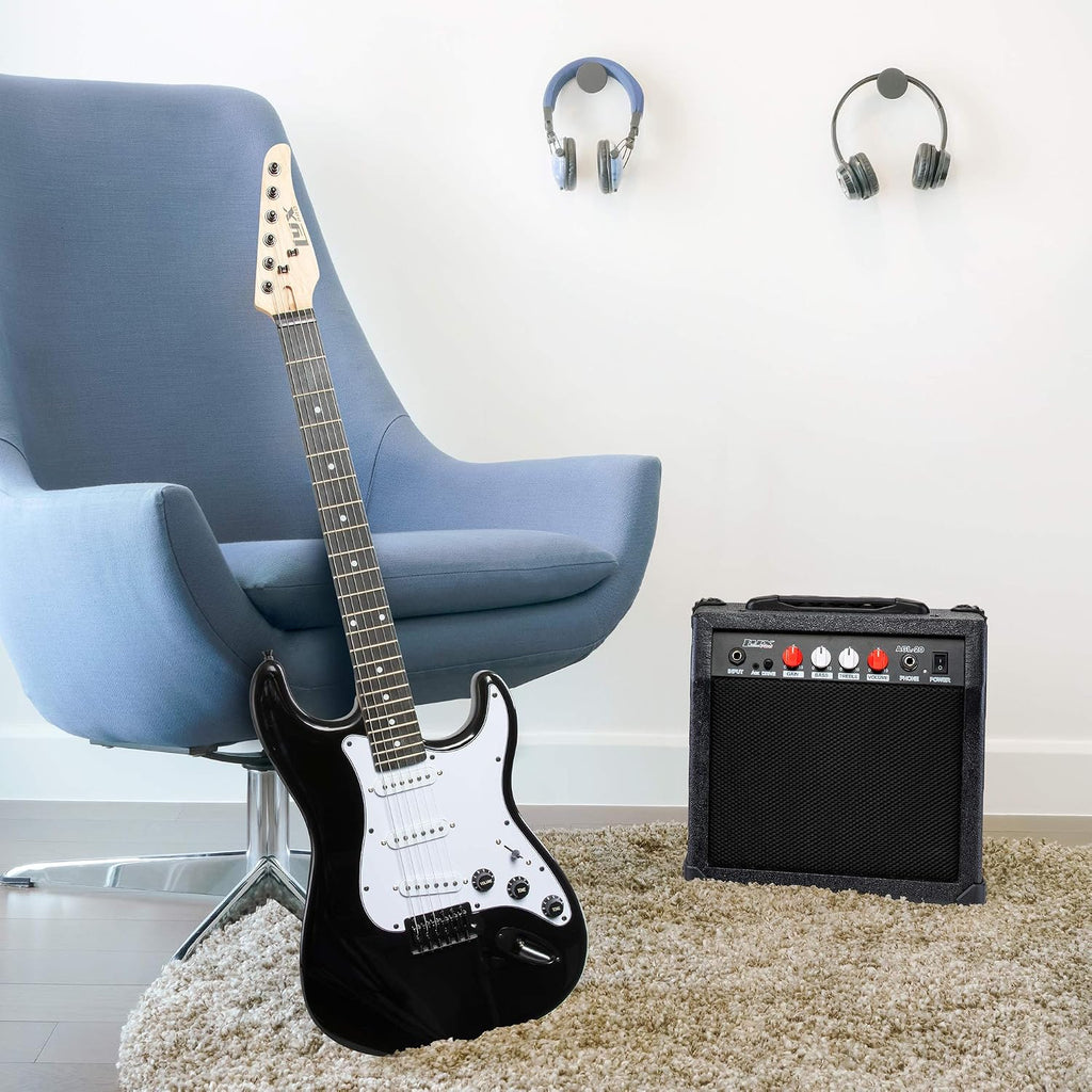 LyxPro CS 39' Electric Guitar Kit for Beginner, Intermediate & Pro Players with Guitar, Amp Cable, 6 Picks & Learner's Guide | Solid Wood Body, Volume/Tone Controls, 5-Way Pickup - Black