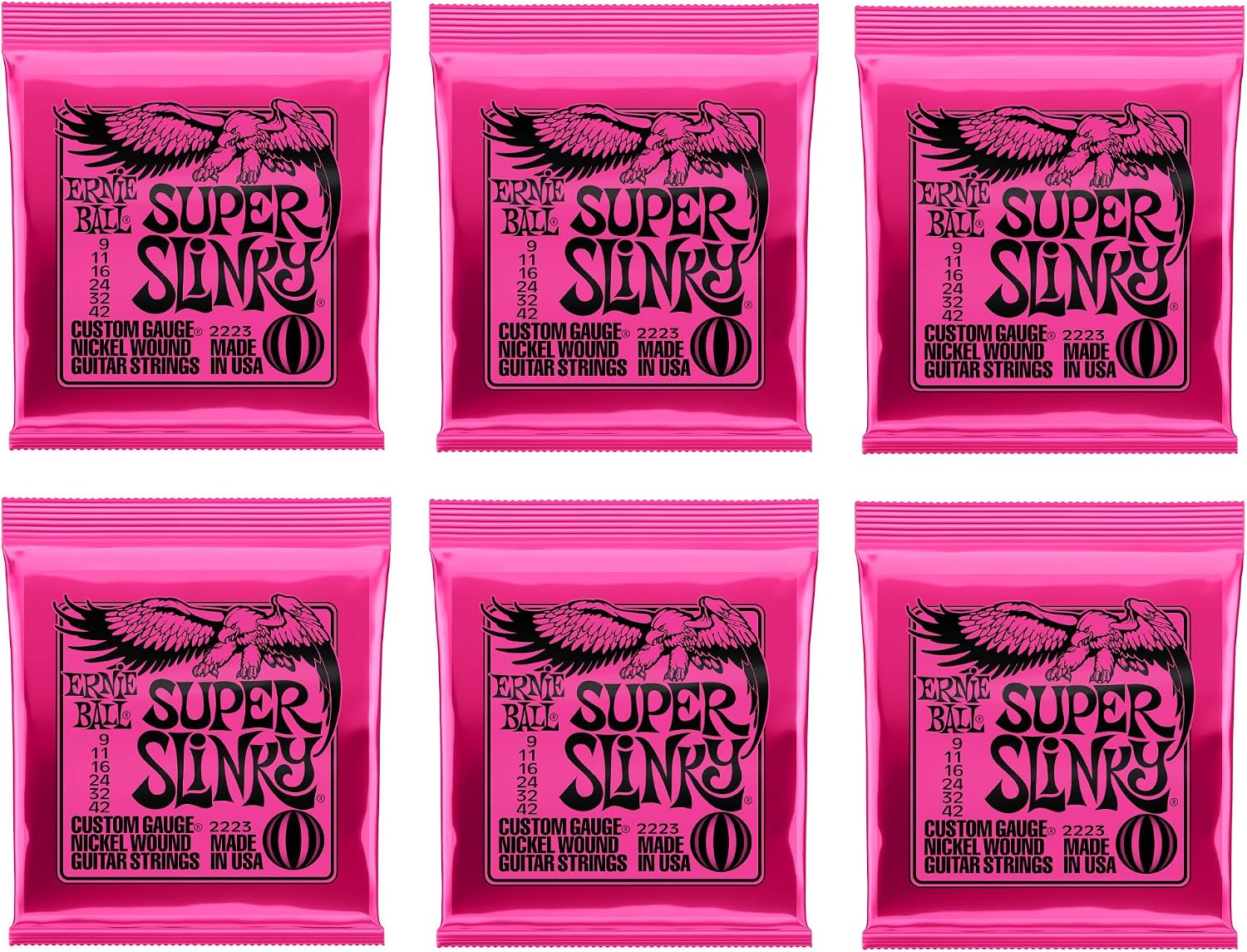 Ernie Ball Super Slinky Nickel Wound Electric Guitar Strings, 9-42 Gauge (P03023) (Pack of 60)
