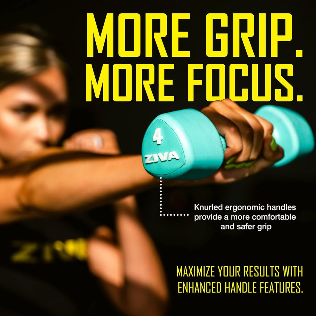 ZIVA RPU Tribell Dumbbell Pair – Premium Urethane-Coated Hand Weights with Ergonomic textured Grip & Steel Core – 2–20 lb Sets in Multiple Colors for Strength Training