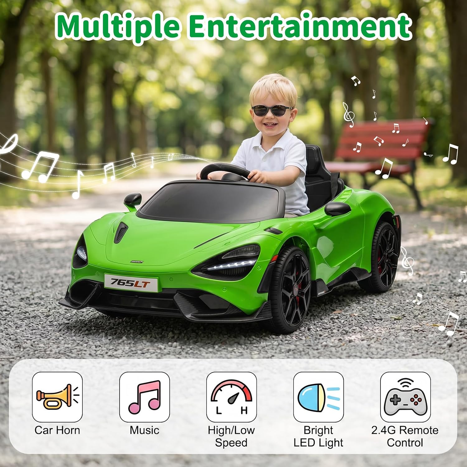 Kids Ride-on Car Licensed McLaren765LT for 3-6Years Old, Electric car 12V Battery Powered Electric Vehicle, w/Parent Remote, Music Player, LED Lights, Smooth Start, 3 Speeds, (Green)