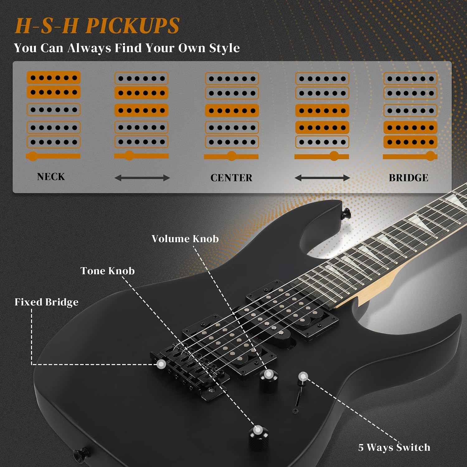 Ktaxon 39' Electric Guitar with 20Watt Amp, Full Size 170 Model Starter Guitar Kit for Beginners & Professionals W/Bag, Strap, Upgrade Cable, Guitar Capo, Tremolo Arm - Matte Back