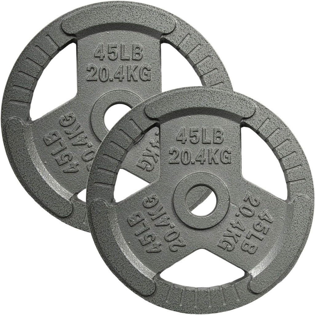 Yes4All Tri-Grip Handles Cast Iron Olympic Weight Plates, 2-Inch Weight Plates for Weight Lifting with Smooth and Durable Finish, Suitable for Strength Training Exercises (Single, Pair and Set)