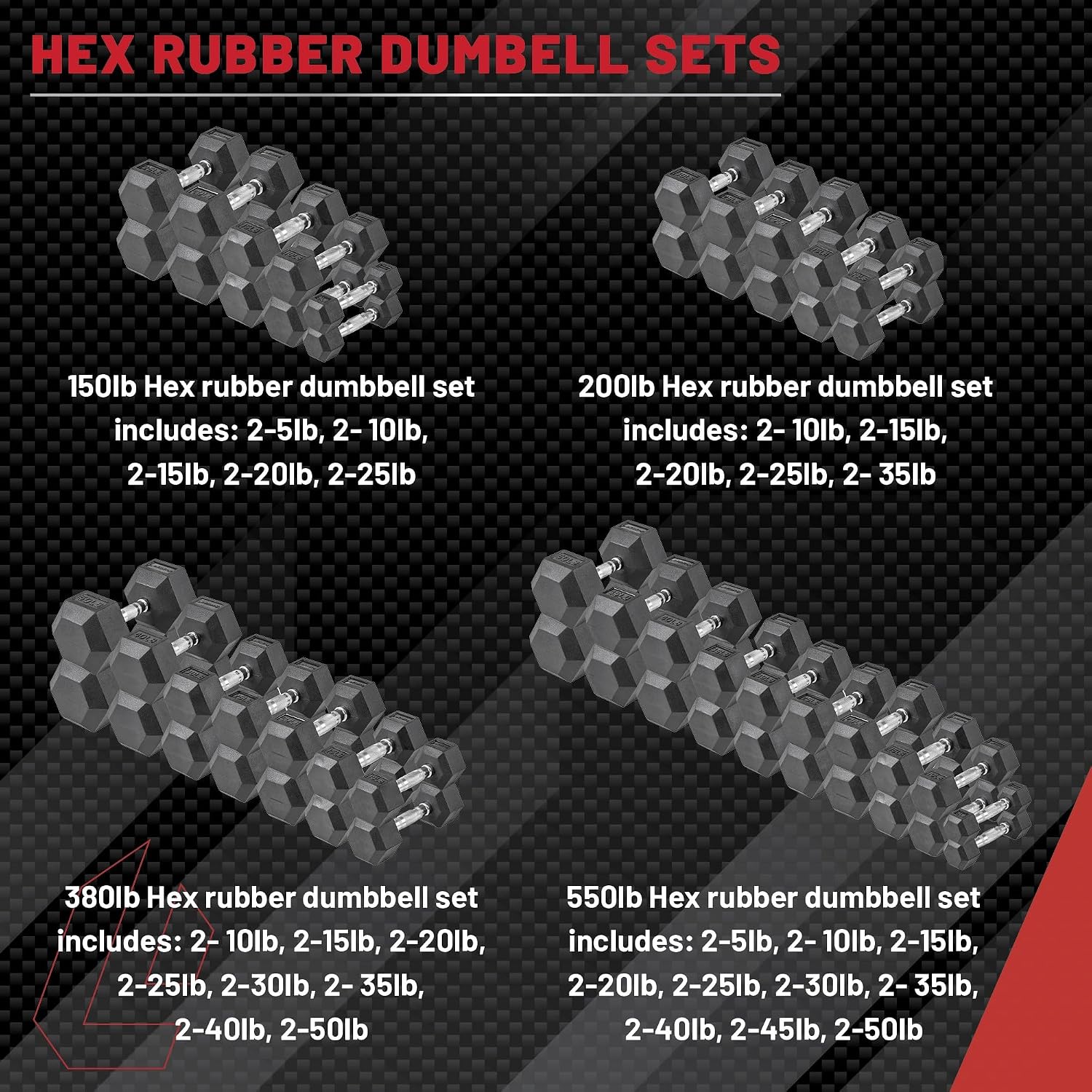 Lifeline Fitness Hex Dumbbells, Rubber Wrapped Hex Dumbbells, Premium Quality, Ergonomic Knurled Handle, Dumb Bells for Exercise, Home Gym Exercise Weights