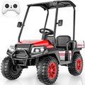 24V Kids Golf Cart w/Detachable Awning–4WD 2 Seater Ride on Car w/Large Storage Trunk, Remote Control, 3 Speeds, Music Player, LED Lights, Ride On Toys, Gift for Kids Ages 3-8(Red)