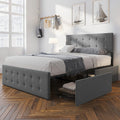 GAOMON Full Size Bed Frame with 4 Drawers Storage and Headboard, Tufted Upholstered Full Platform Bed Frame Mattress Foundation with Wood Slat Support, No Box Spring Needed, Noise-Free (Full)