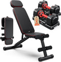 Adjustable Dumbbells Set of 2, 1 Hand Adjustable Weights Dumbbell Set and Workout Bench, 25/55/80lb Pair Weight Set For Home Gym Suit both Men and Women, Compact for Small Space Apartment Room