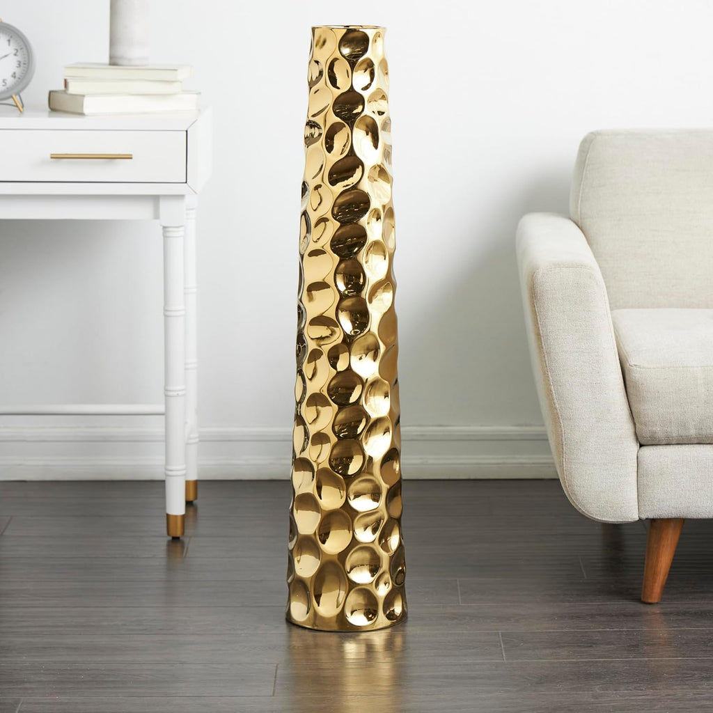 Deco 79 Ceramic Geometric Decorative Vase Bubble Centerpiece Vase with Concaved Circles, Flower Vase for Home Decoration 8' x 8' x 39', Gold