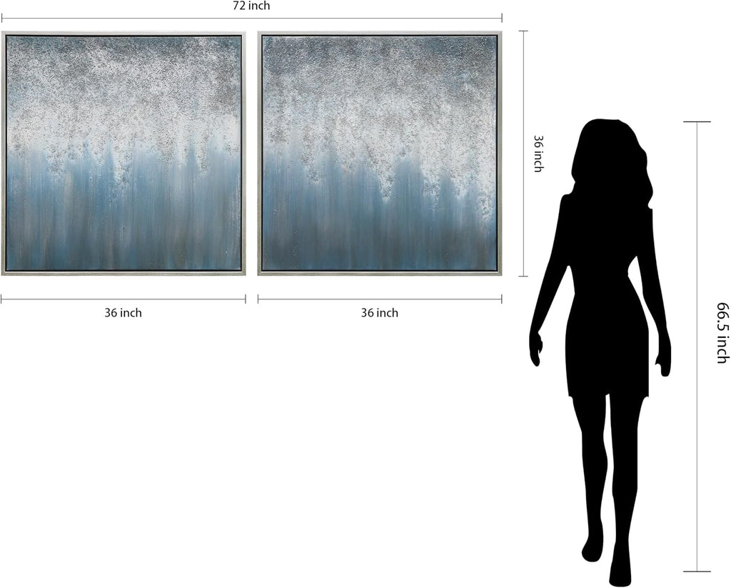 Empire Art Direct Abstract Wall Art Textured Hand Painted Canvas by Martin Edwards, Diptych, 36' x 36' each, Blue Rain