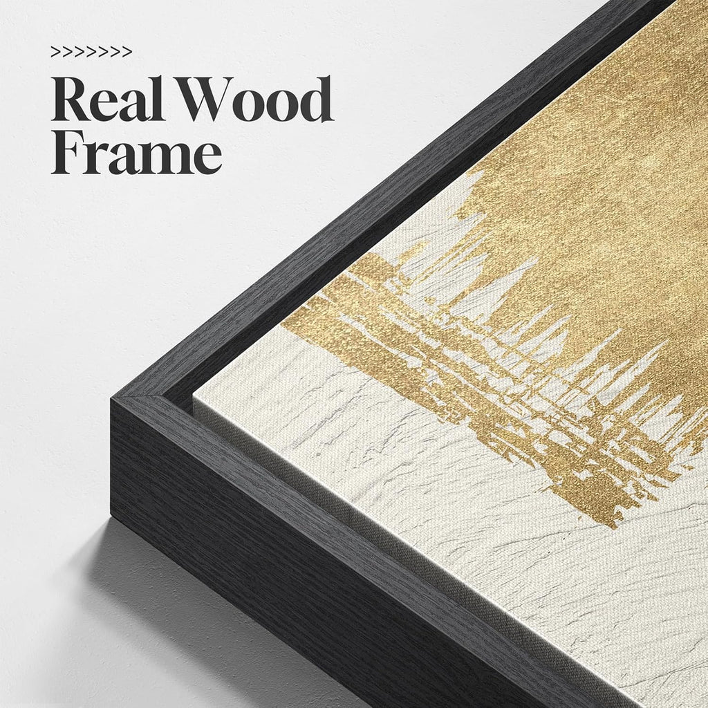 Large Framed Black and White Abstract Wall Art, 3 Piece Modern Canvas Prints Paintings Artwork for Walls, Minimalist Black Beige Gold Pictures for LIving Room Bedroom Office Wall Decor Total 30x60 In